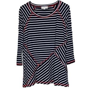 Weekend Suzanne betro artsy red and navy seam top size XL